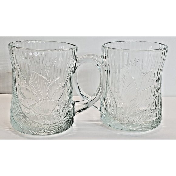 Arcoroc Canterbury Clear Crocus Embossed Vintage Mug Coffee Tea 10 oz set of 2 - Picture 5 of 10